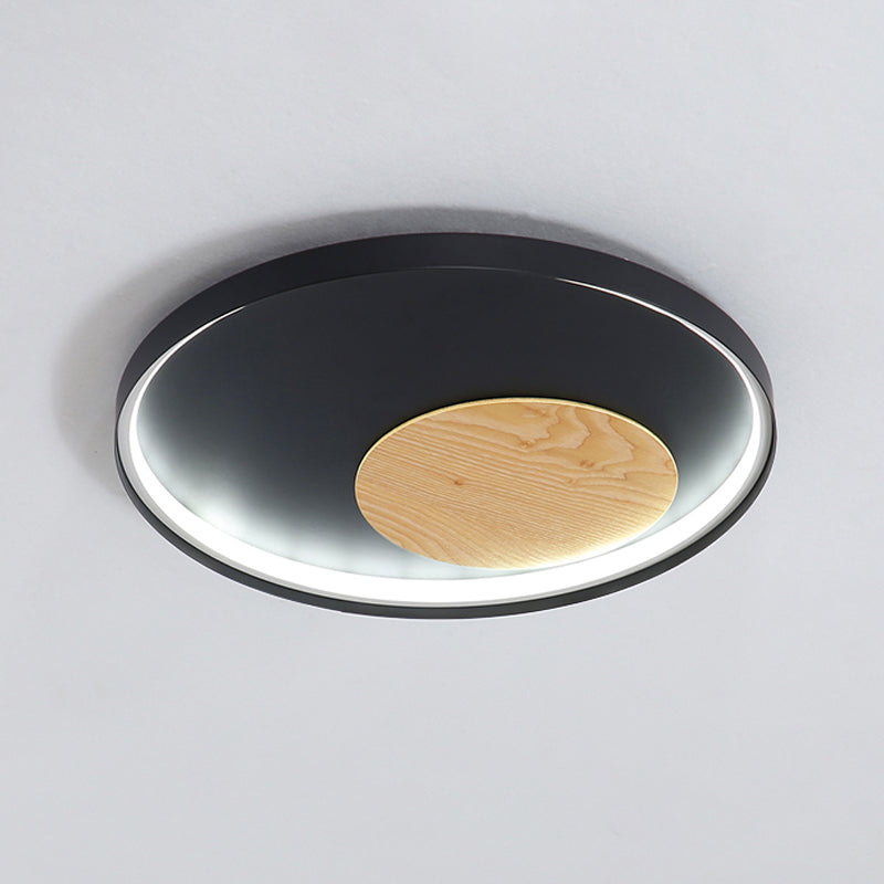 12"/16"/19.5" Simple LED Ceiling Flush Mount Light Fixture - Black/White Circular Design with Metallic Shade