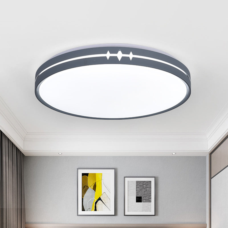 Modern LED Flushmount Ceiling Light with Acrylic Shade - Black/Grey/White Drum Design