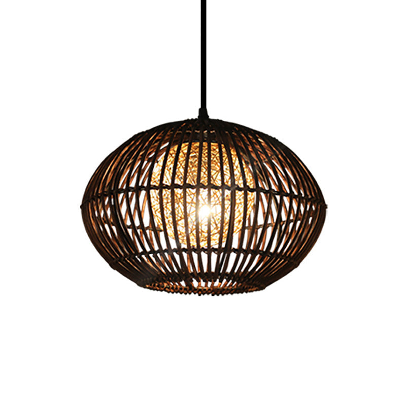 Spherical Bamboo Cage Pendant Light In Beige Loft Style Dining Room Ceiling Lamp (1 Head) - 16 Or