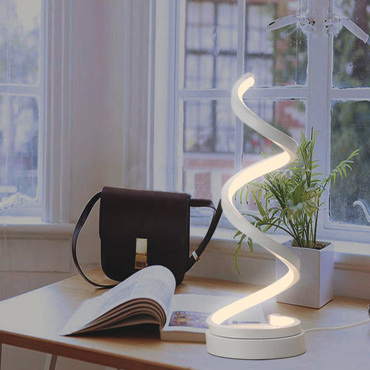 Minimalist Led White Desk Lamp For Study Room - Warm/White Light Spiral Nightstand Lighting With