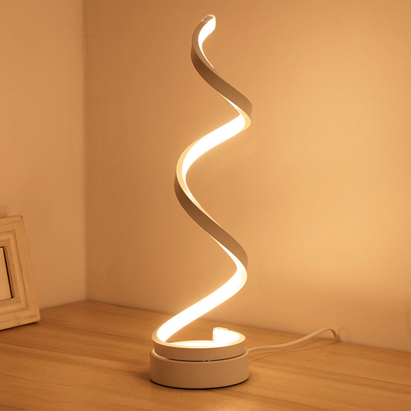 Minimalist Led White Desk Lamp For Study Room - Warm/White Light Spiral Nightstand Lighting With