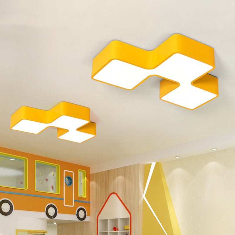 Kids' LED Flushmount Light in Red/Yellow - Building Block Kindergarten Design