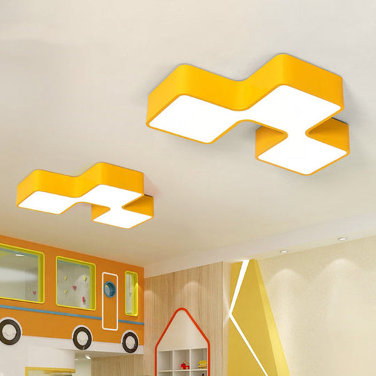 Kids Led Flushmount Light In Red/Yellow - Building Block Kindergarten Design