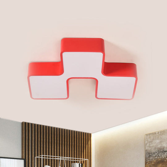 Kids' LED Flushmount Light in Red/Yellow - Building Block Kindergarten Design