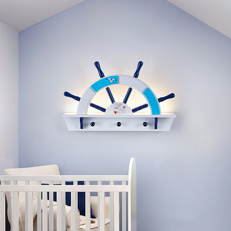 Metallic Childrens Wall Sconce With Blue Led - Warm/White Light / White