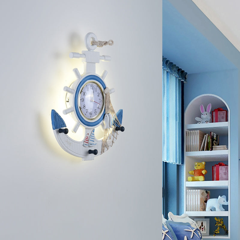 Children Style Metal Anchor Wall Sconce With Clock Design And Led Warm/White Light White / Warm