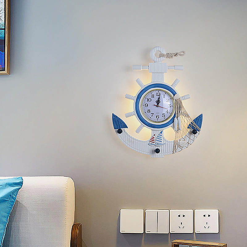 Children Style Metal Anchor Wall Sconce With Clock Design And Led Warm/White Light