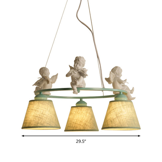 Green Rustic Style Ring Villa Chandelier With Bird & Tapered Shade