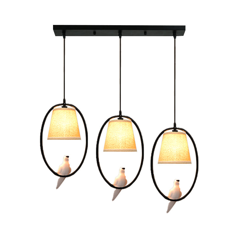 Rustic Pigeon Metal Pendant Light For Oval Dining Room - 3-Light Beige Hanging Fixture