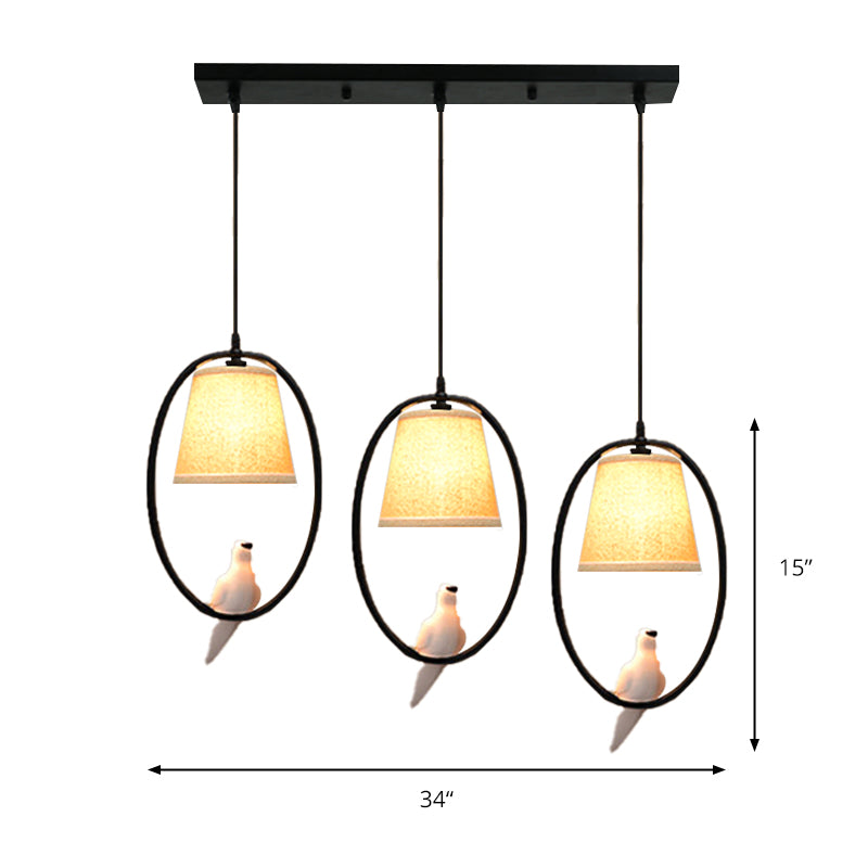 Rustic Pigeon Metal Pendant Light For Oval Dining Room - 3-Light Beige Hanging Fixture