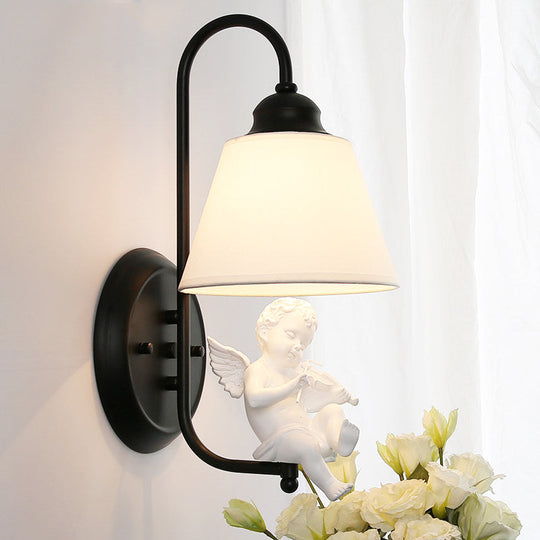 Modern Monochrome Angel Deco Wall Light - Elegant Metal Lamp For Adult Bedroom