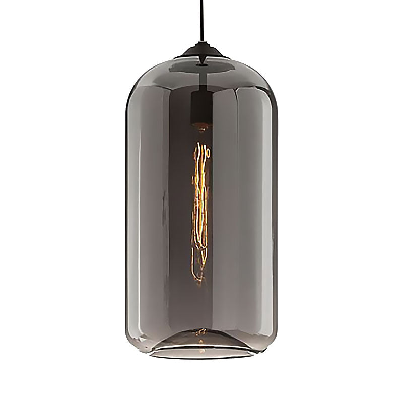 Contemporary Glass Cylinder Pendant Light - 1 Black Hanging Fixture With Clear Amber And Smoky