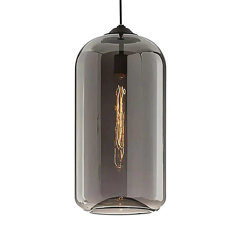 Contemporary Style Clear/Amber/Smoky Glass Cylindrical Pendant Light