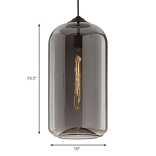 Contemporary Glass Cylinder Pendant Light - 1 Black Hanging Fixture With Clear Amber And Smoky