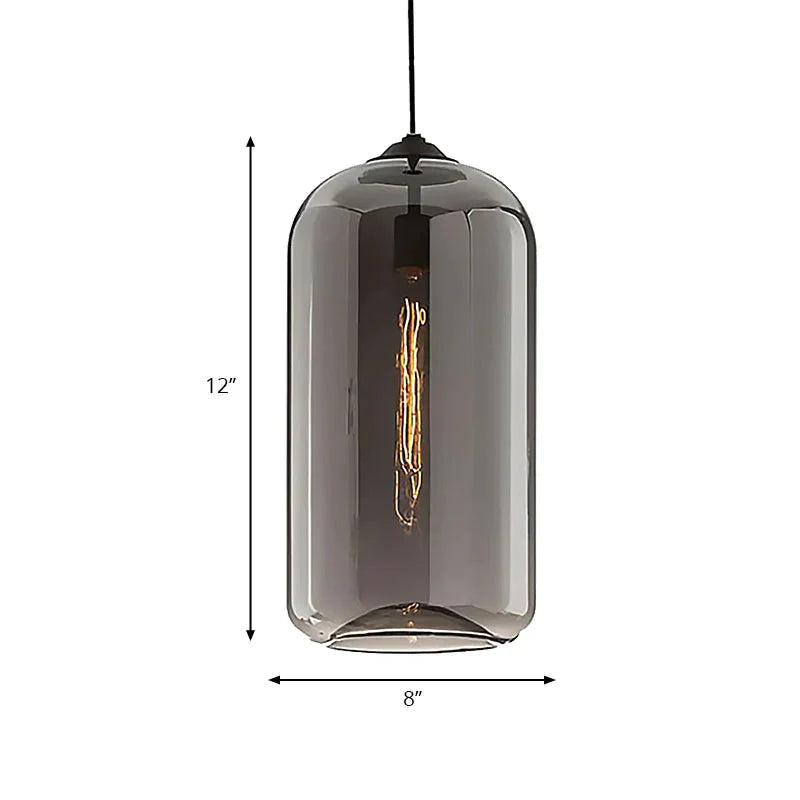 Contemporary Style Clear/Amber/Smoky Glass Cylindrical Pendant Light