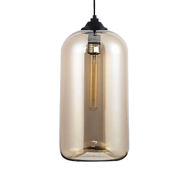 Contemporary Glass Cylinder Pendant Light - 1 Black Hanging Fixture With Clear Amber And Smoky