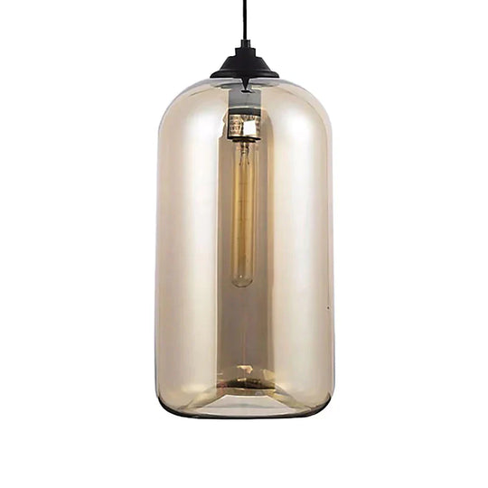 Contemporary Style Clear/Amber/Smoky Glass Cylindrical Pendant Light