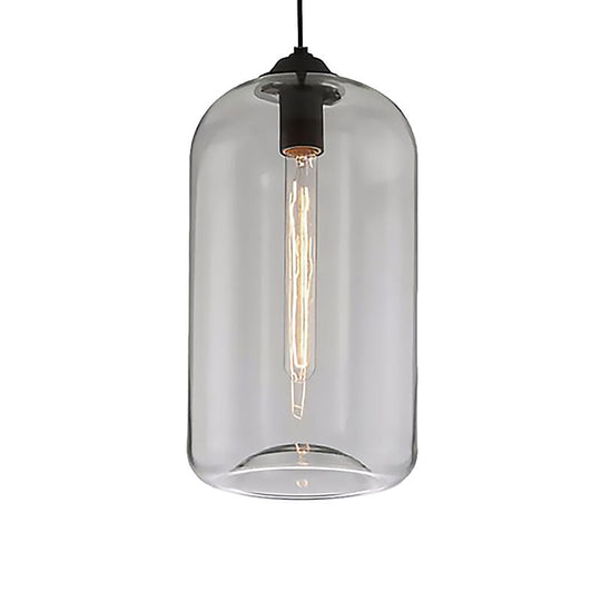 Contemporary Glass Cylinder Pendant Light - 1 Black Hanging Fixture With Clear Amber And Smoky