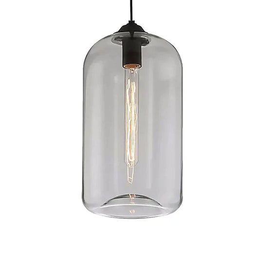 Contemporary Style Clear/Amber/Smoky Glass Cylindrical Pendant Light