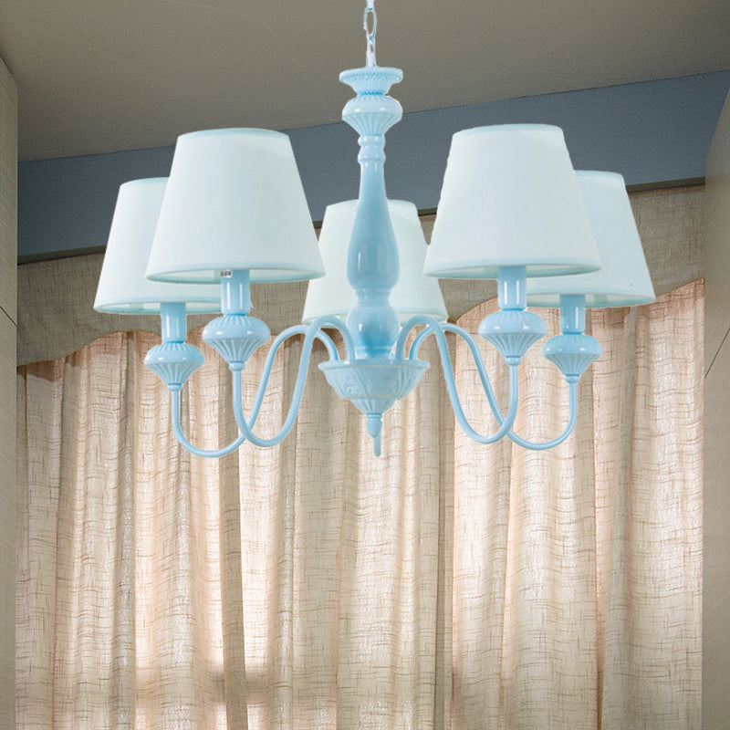 Modern Fabric Tapered Chandelier Light In Blue For Balcony Restaurant