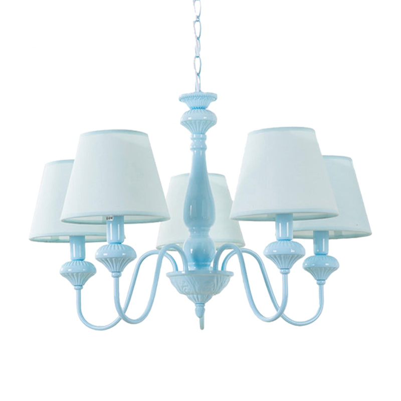 Modern Fabric Tapered Chandelier Light In Blue For Balcony Restaurant