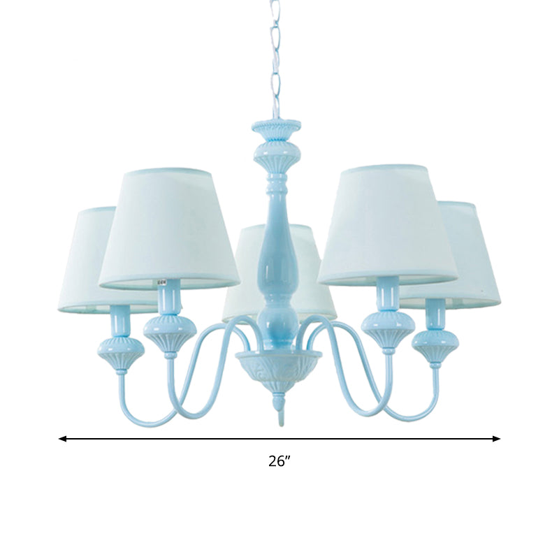 Modern Fabric Tapered Chandelier Light In Blue For Balcony Restaurant