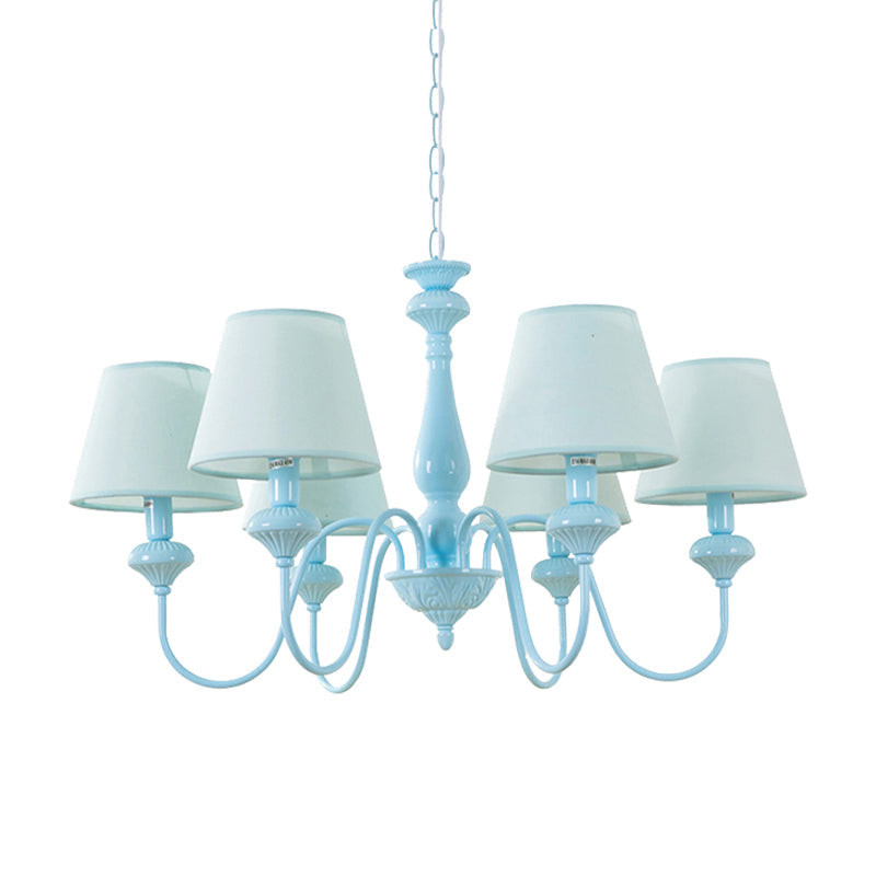 Modern Fabric Tapered Chandelier Light In Blue For Balcony Restaurant