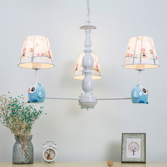 Blue Owl Suspension Light - Cartoon Metal Chandelier For Nursing Room