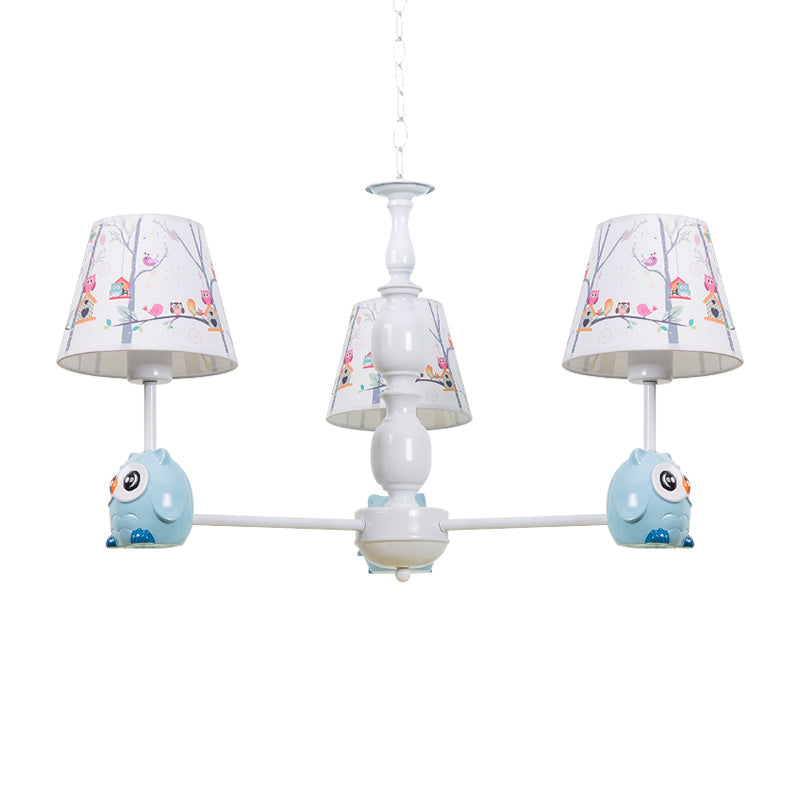 Blue Owl Suspension Light - Cartoon Metal Chandelier For Nursing Room