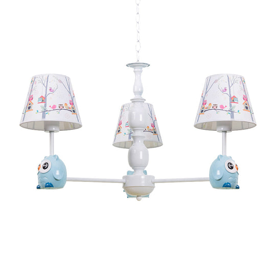 Blue Owl Suspension Light - Cartoon Metal Chandelier For Nursing Room