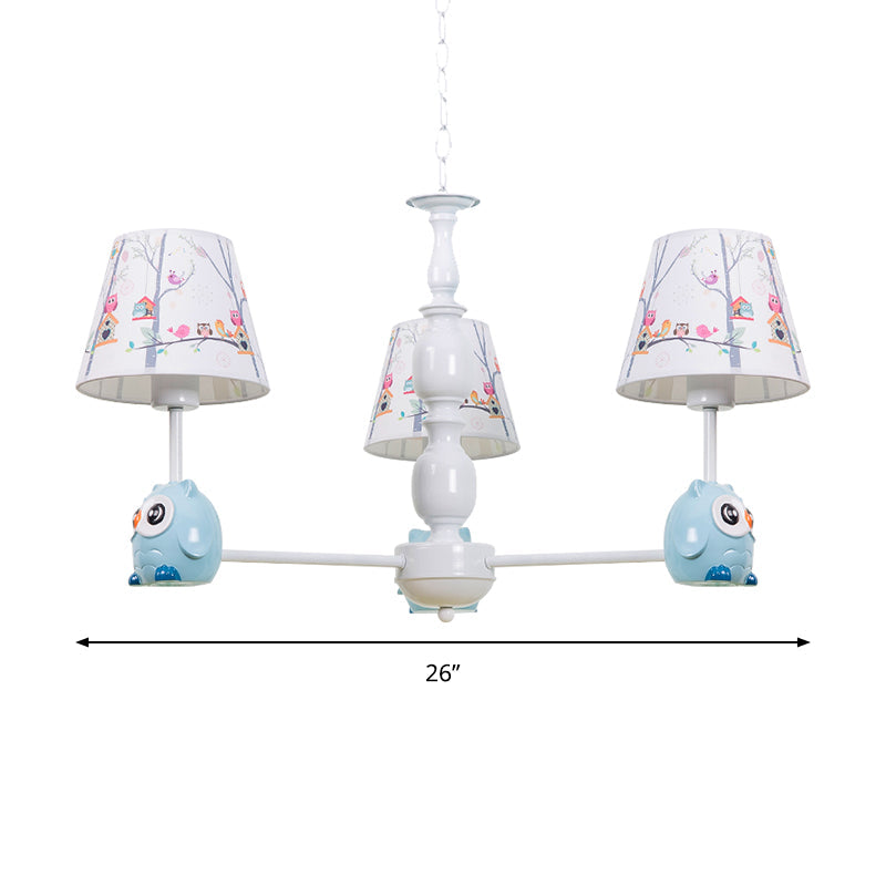 Blue Owl Suspension Light - Cartoon Metal Chandelier For Nursing Room