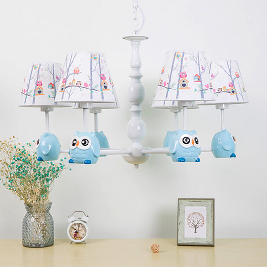 Blue Owl Suspension Light - Cartoon Metal Chandelier For Nursing Room