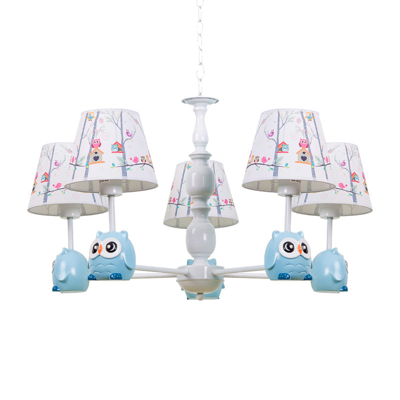 Blue Owl Suspension Light - Cartoon Metal Chandelier For Nursing Room