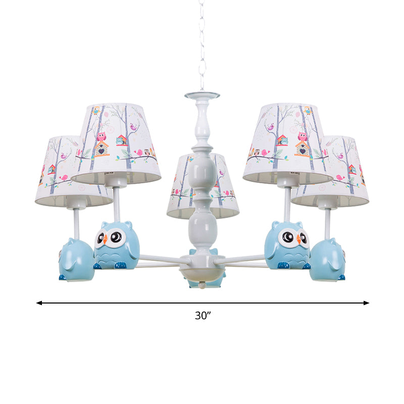 Blue Owl Suspension Light - Cartoon Metal Chandelier For Nursing Room