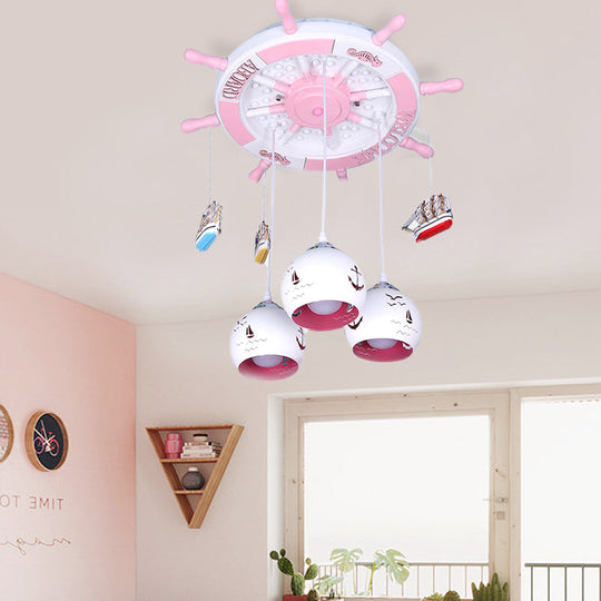 Rudder Canopy Nautical Ship Pendant Light - Pink Hanging Fixture For Girls Bedroom