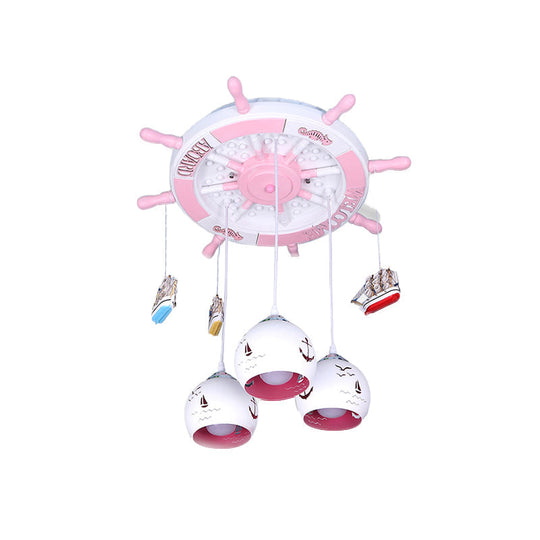 Rudder Canopy Nautical Ship Pendant Light - Pink Hanging Fixture For Girls Bedroom