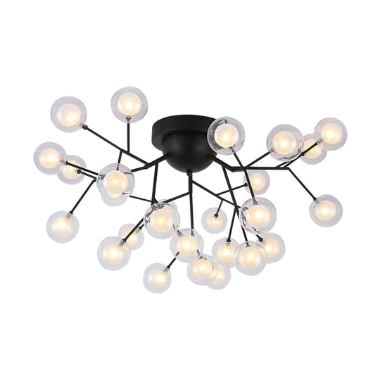 Modern Black Metal Glass Twig Semi Ceiling Mount Bedroom Lamp