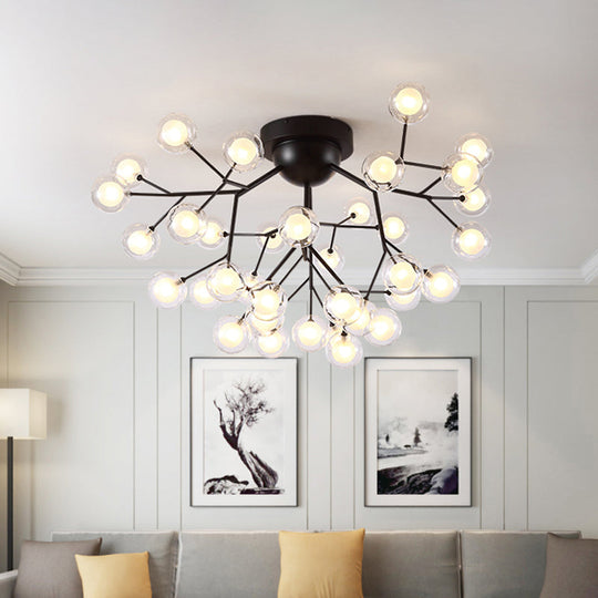 Modern Black Metal Glass Twig Semi Ceiling Mount Bedroom Lamp