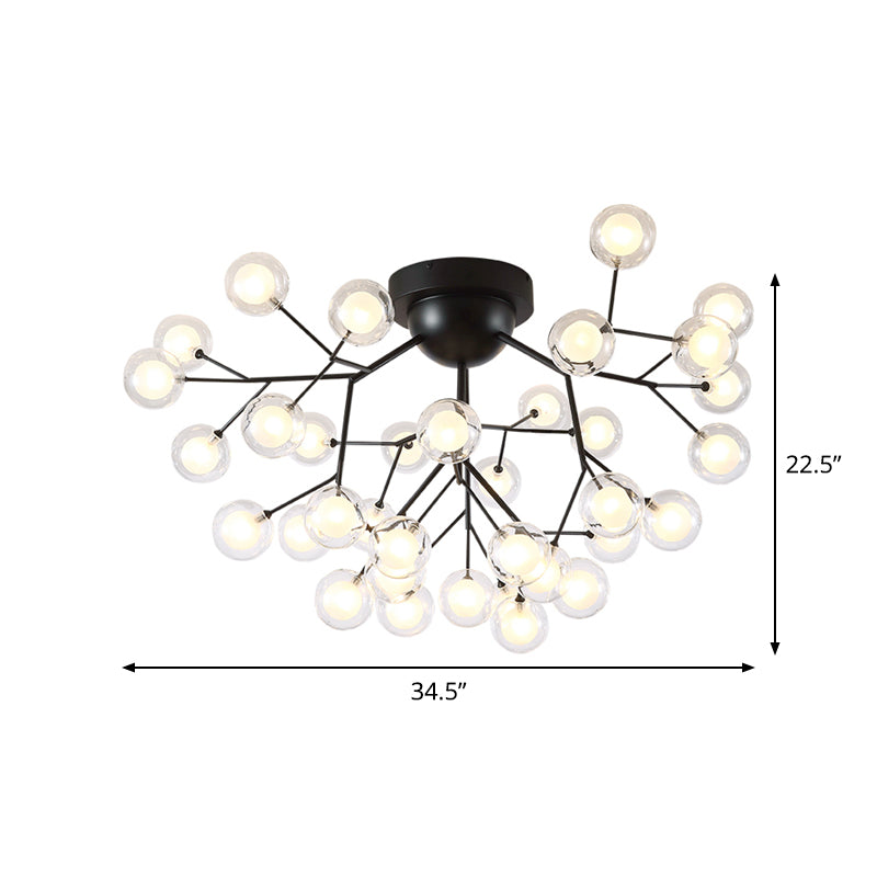 Modern Black Metal Glass Twig Semi Ceiling Mount Bedroom Lamp