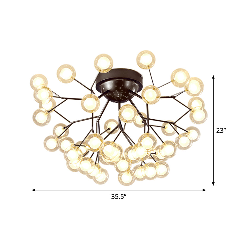 Modern Black Metal Glass Twig Semi Ceiling Mount Bedroom Lamp