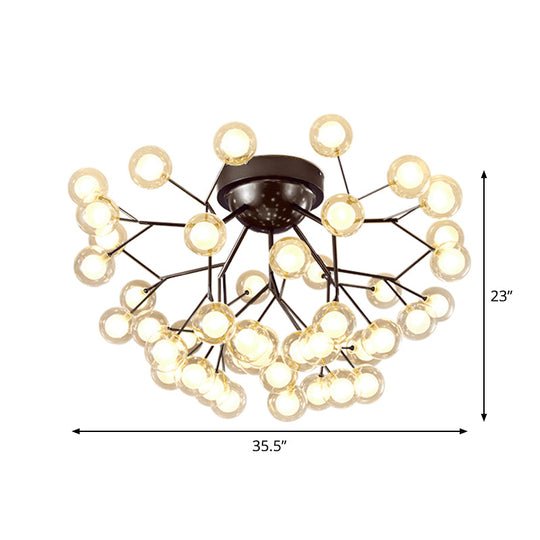 Modern Black Metal Glass Twig Semi Ceiling Mount Bedroom Lamp