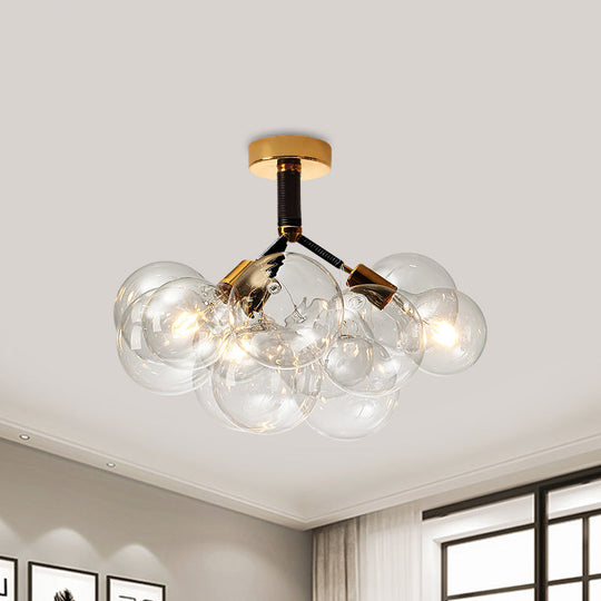 Clear Glass Semi Flush Ceiling Light with Contemporary Bubble Design for Foyer and Corridor Illumination