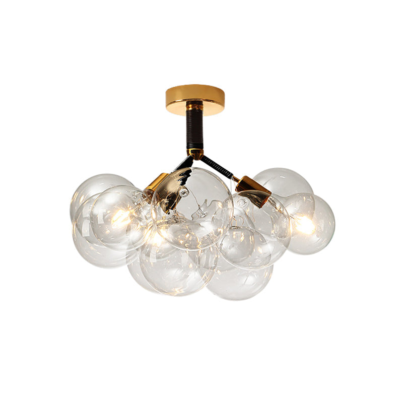 Clear Glass Semi Flush Ceiling Light With Contemporary Bubble Design For Foyer And Corridor