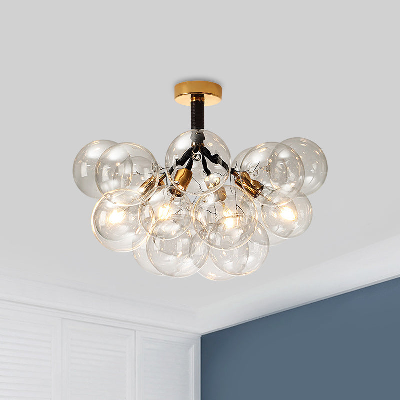 Clear Glass Semi Flush Ceiling Light with Contemporary Bubble Design for Foyer and Corridor Illumination