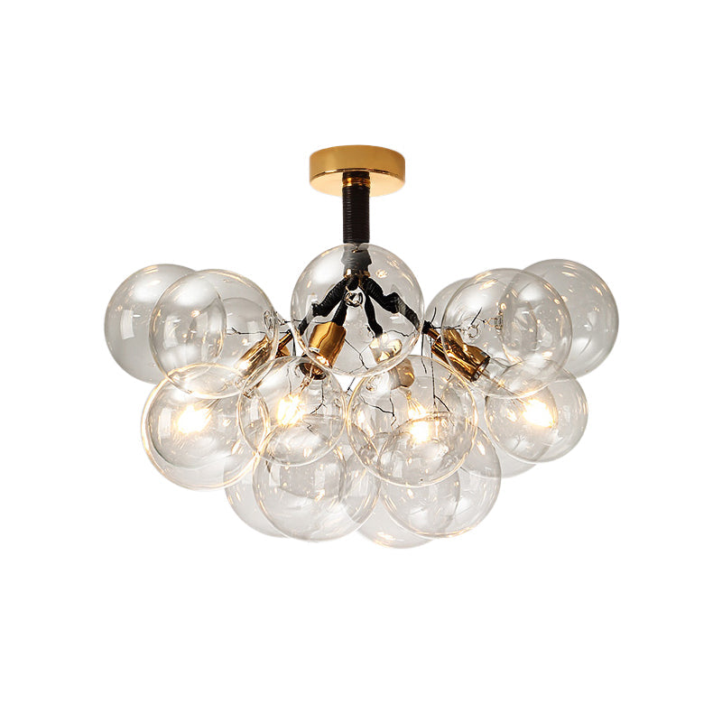 Clear Glass Semi Flush Ceiling Light with Contemporary Bubble Design for Foyer and Corridor Illumination