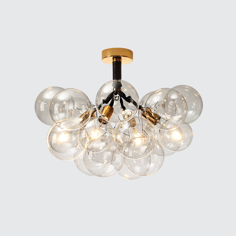 Clear Glass Semi Flush Ceiling Light with Contemporary Bubble Design for Foyer and Corridor Illumination