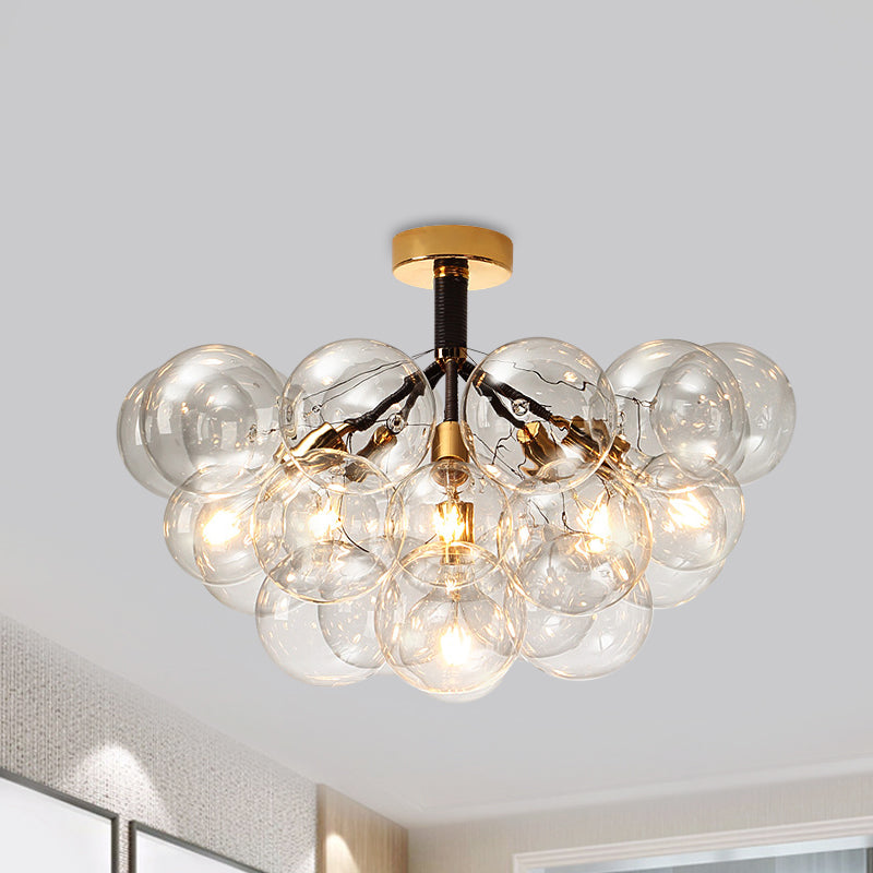 Clear Glass Semi Flush Ceiling Light with Contemporary Bubble Design for Foyer and Corridor Illumination