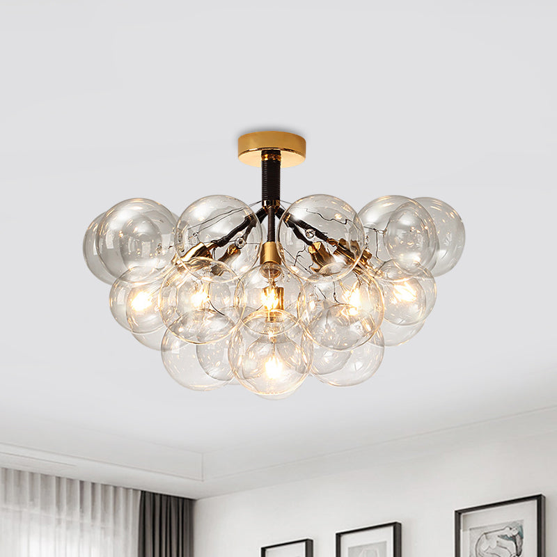 Clear Glass Semi Flush Ceiling Light with Contemporary Bubble Design for Foyer and Corridor Illumination