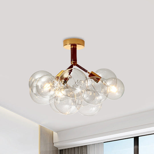 Clear Glass Semi Flush Ceiling Light with Contemporary Bubble Design for Foyer and Corridor Illumination