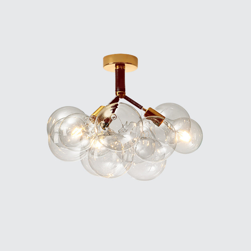 Clear Glass Semi Flush Ceiling Light With Contemporary Bubble Design For Foyer And Corridor